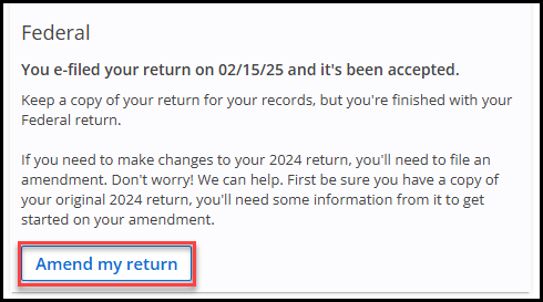 Amend my return link