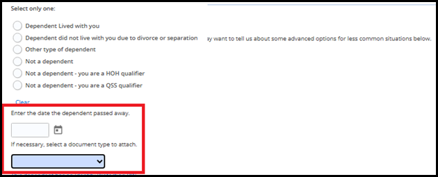 "Select a document type to attach" drop list